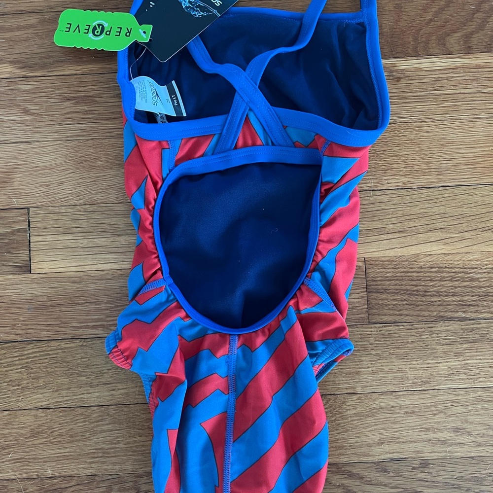 Speedo Women's Vortex Maze Flyback One Piece Red/Blue - 26 - Picture 2 of 4